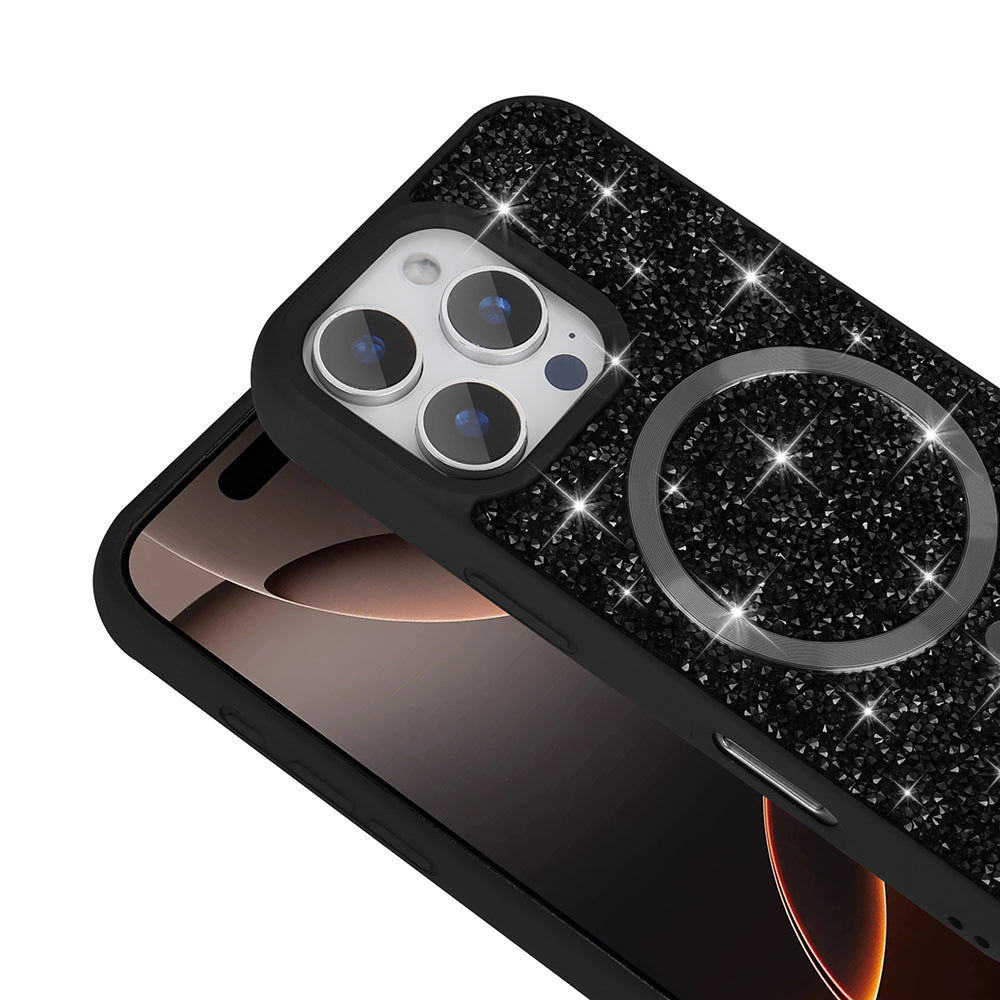 Apple iPhone 16 Pro Max Kılıf Pırlanta Tasarımlı M-safe Şarj Özellikli Zore Mozaik Silikon Kapak Desert Titanyum