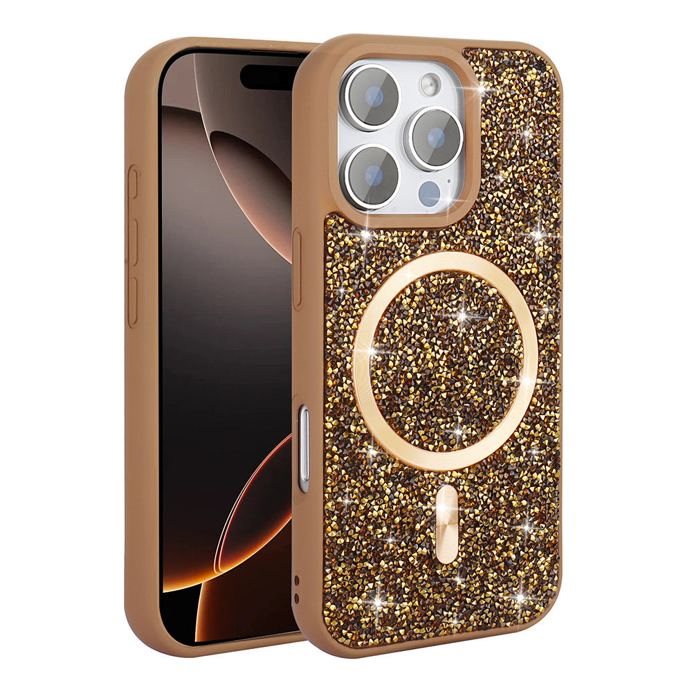 Apple iPhone 16 Pro Max Kılıf Pırlanta Tasarımlı M-safe Şarj Özellikli Zore Mozaik Silikon Kapak Titanyum-Gri