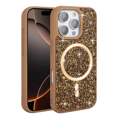 Apple iPhone 16 Pro Max Kılıf Pırlanta Tasarımlı M-safe Şarj Özellikli Zore Mozaik Silikon Kapak Desert Titanyum