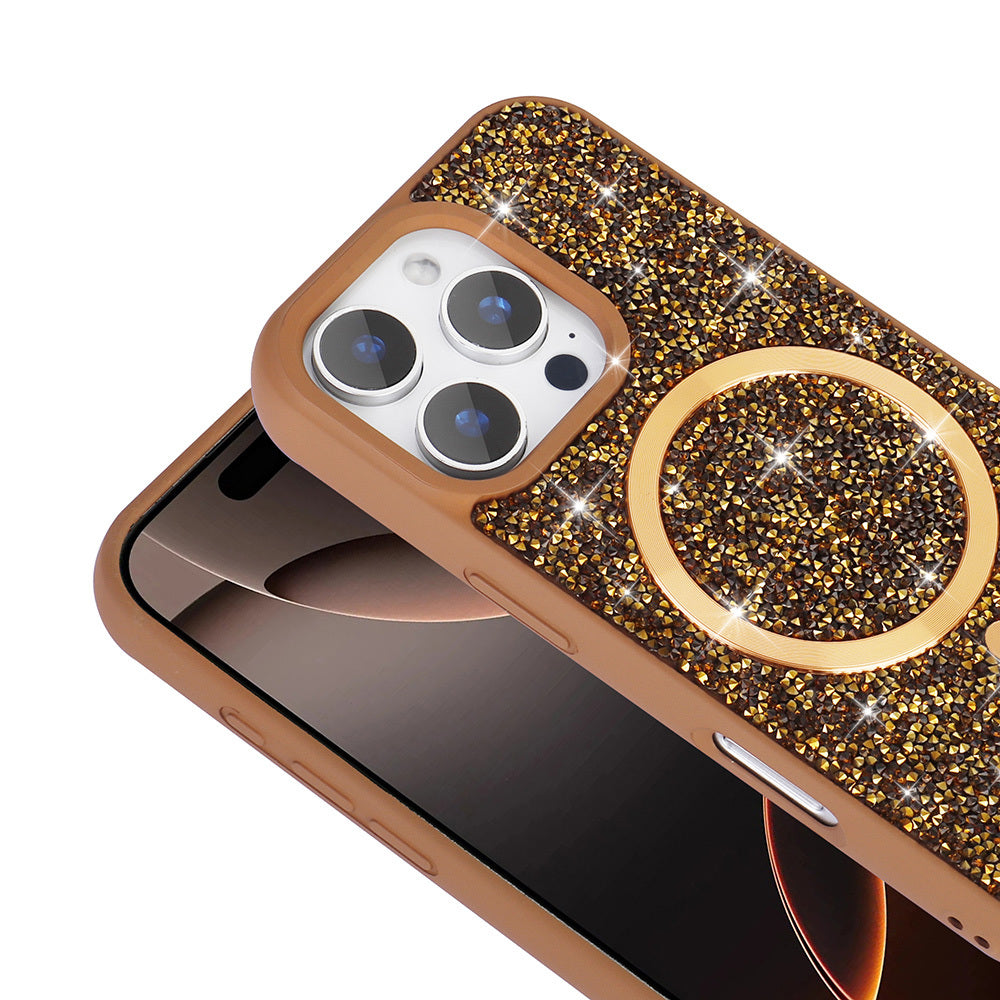 Apple iPhone 16 Pro Max Kılıf Pırlanta Tasarımlı M-safe Şarj Özellikli Zore Mozaik Silikon Kapak Titanyum-Gri