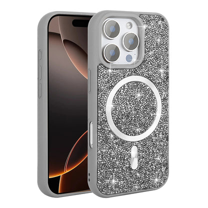 Apple iPhone 16 Pro Max Kılıf Pırlanta Tasarımlı M-safe Şarj Özellikli Zore Mozaik Silikon Kapak Desert Titanyum