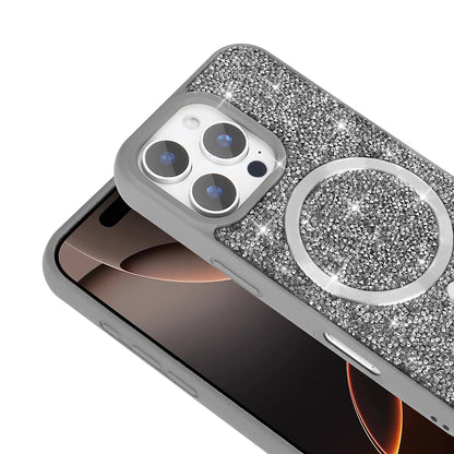 Apple iPhone 16 Pro Max Kılıf Pırlanta Tasarımlı M-safe Şarj Özellikli Zore Mozaik Silikon Kapak Siyah