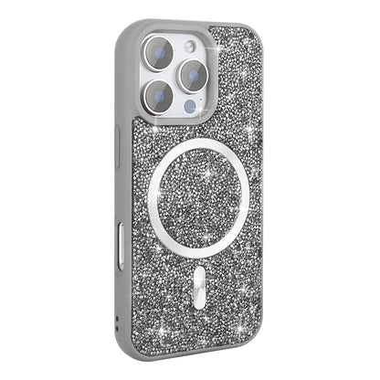 Apple iPhone 16 Pro Max Kılıf Pırlanta Tasarımlı M-safe Şarj Özellikli Zore Mozaik Silikon Kapak Titanyum-Gri