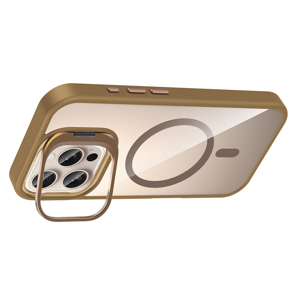 Apple iPhone 16 Pro Max Kılıf Standlı ve Kamera Lens Hediyeli M-Safe Şarj Özellikli Zore Etro Kapak Derin Mor