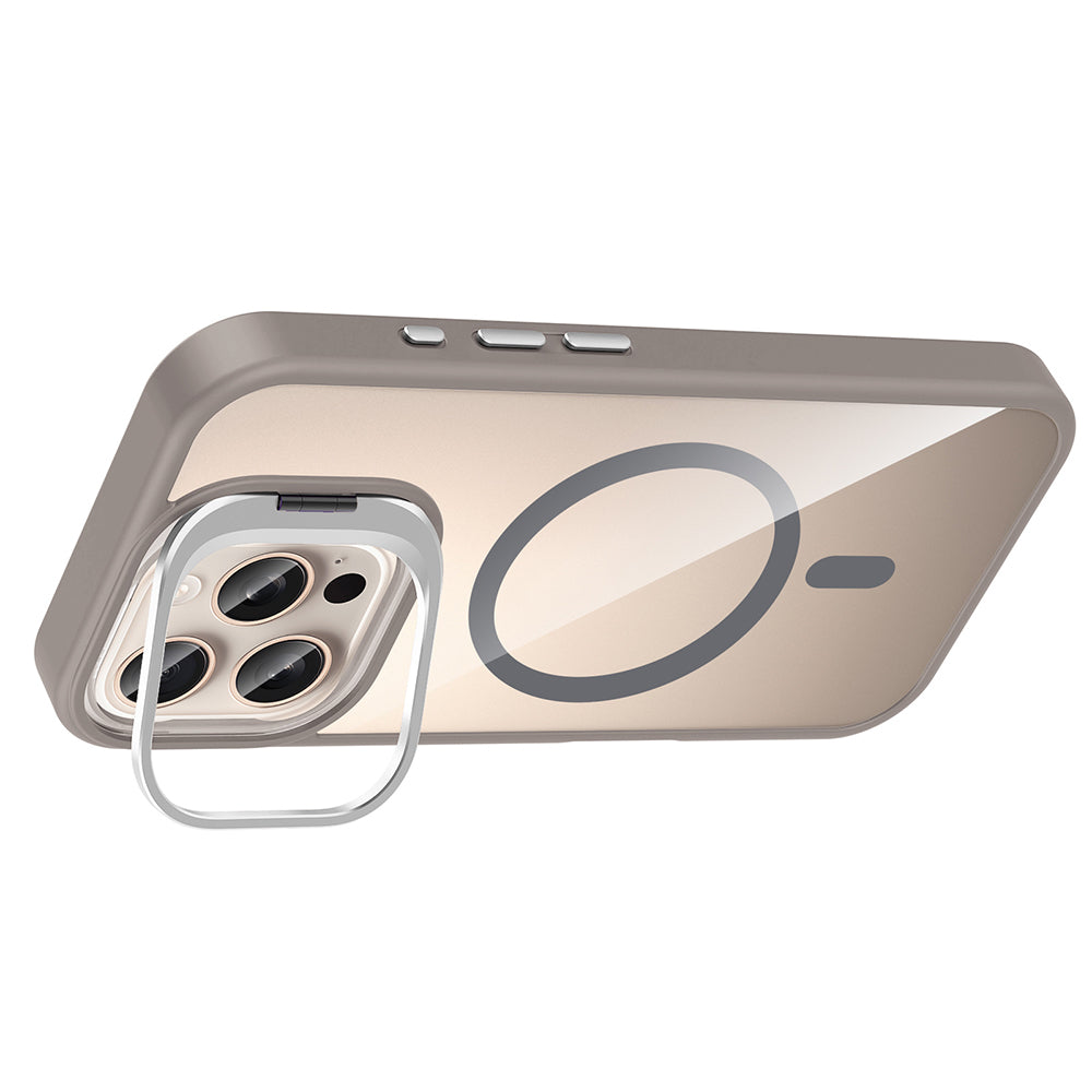 Apple iPhone 16 Pro Max Kılıf Standlı ve Kamera Lens Hediyeli M-Safe Şarj Özellikli Zore Etro Kapak Derin Mor