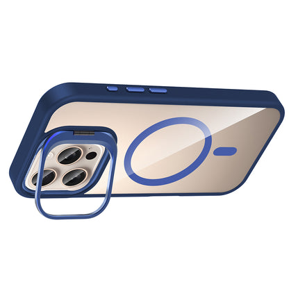 Apple iPhone 16 Pro Max Kılıf Standlı ve Kamera Lens Hediyeli M-Safe Şarj Özellikli Zore Etro Kapak Gri