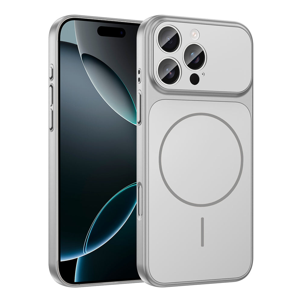 Apple iPhone 16 Pro Max Kılıf Zore M-Safe Şarj Özellikli Kamera Korumalı Formen Kapak Gümüş