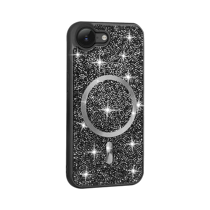 Apple iPhone 16E Kılıf Pırlanta Tasarımlı M-safe Şarj Özellikli Zore Mozaik Silikon Kapak Desert Titanyum