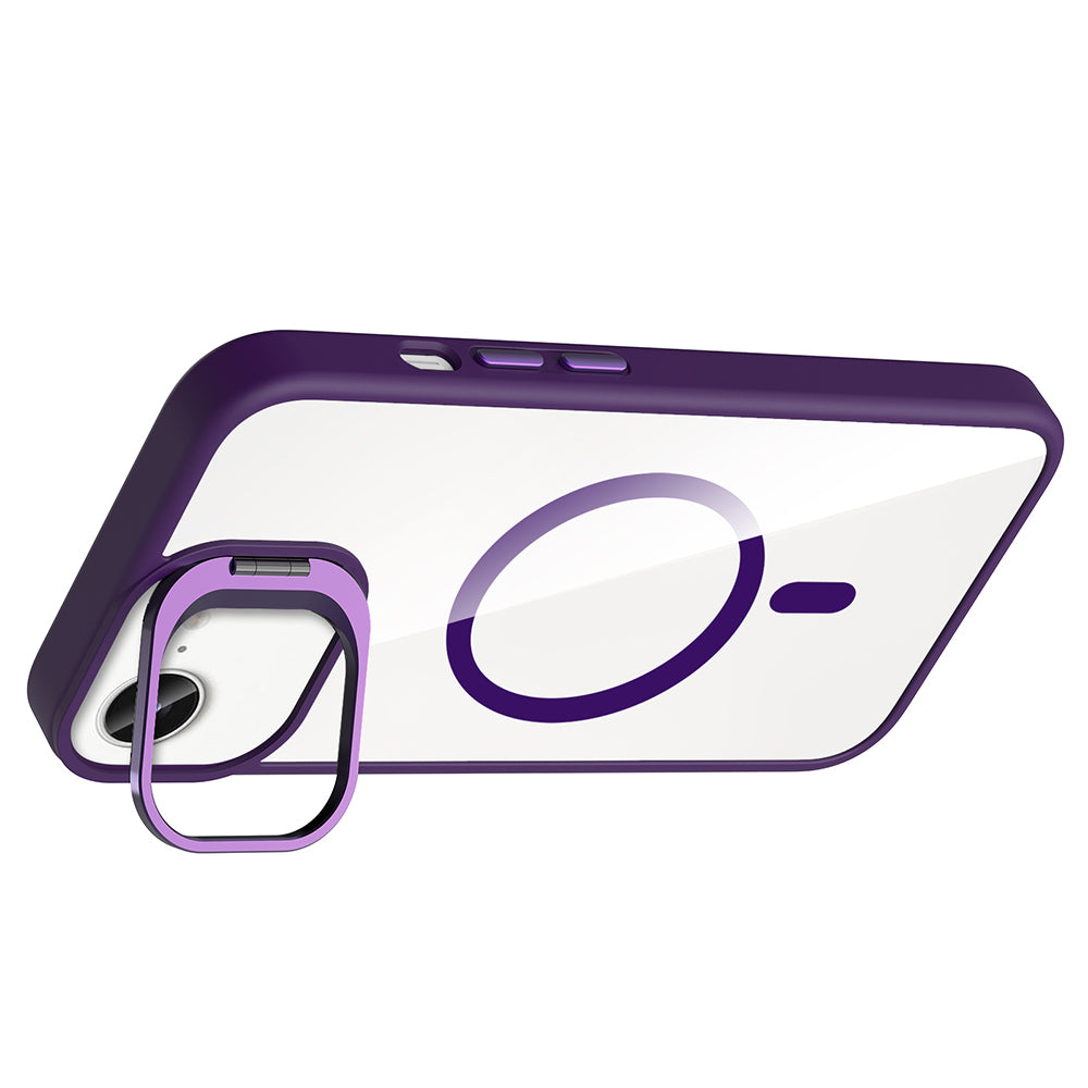 Apple iPhone 16E Kılıf Standlı ve Kamera Lens Hediyeli M-Safe Şarj Özellikli Zore Etro Kapak Siyah