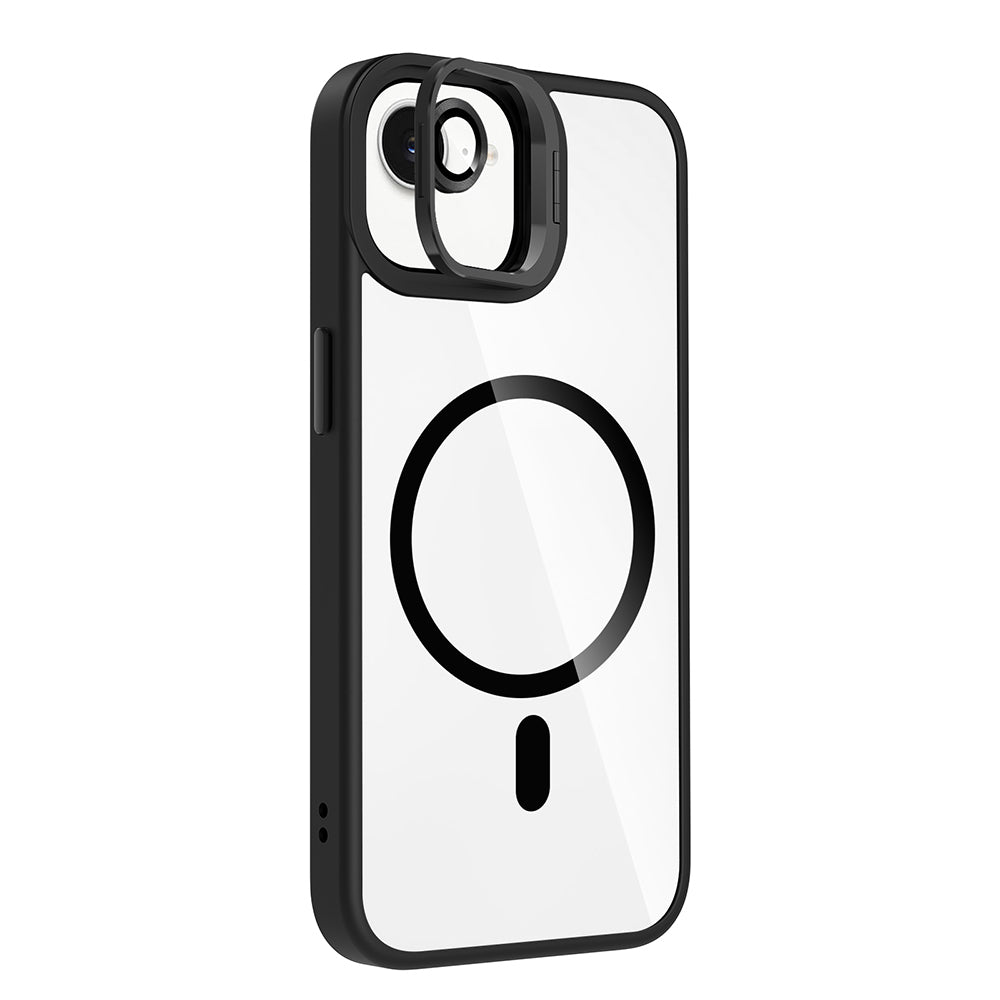 Apple iPhone 16E Kılıf Standlı ve Kamera Lens Hediyeli M-Safe Şarj Özellikli Zore Etro Kapak Pembe