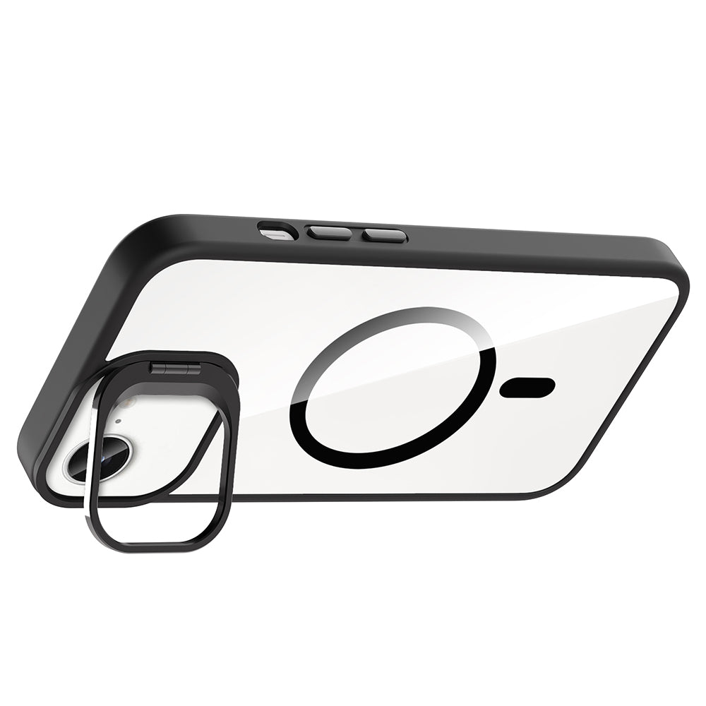 Apple iPhone 16E Kılıf Standlı ve Kamera Lens Hediyeli M-Safe Şarj Özellikli Zore Etro Kapak Lacivert