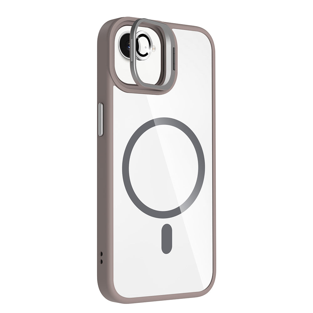 Apple iPhone 16E Kılıf Standlı ve Kamera Lens Hediyeli M-Safe Şarj Özellikli Zore Etro Kapak Derin Mor