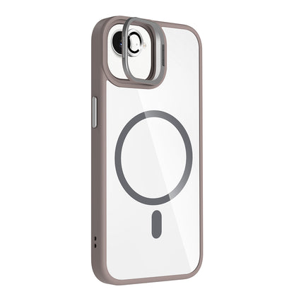 Apple iPhone 16E Kılıf Standlı ve Kamera Lens Hediyeli M-Safe Şarj Özellikli Zore Etro Kapak Derin Mor