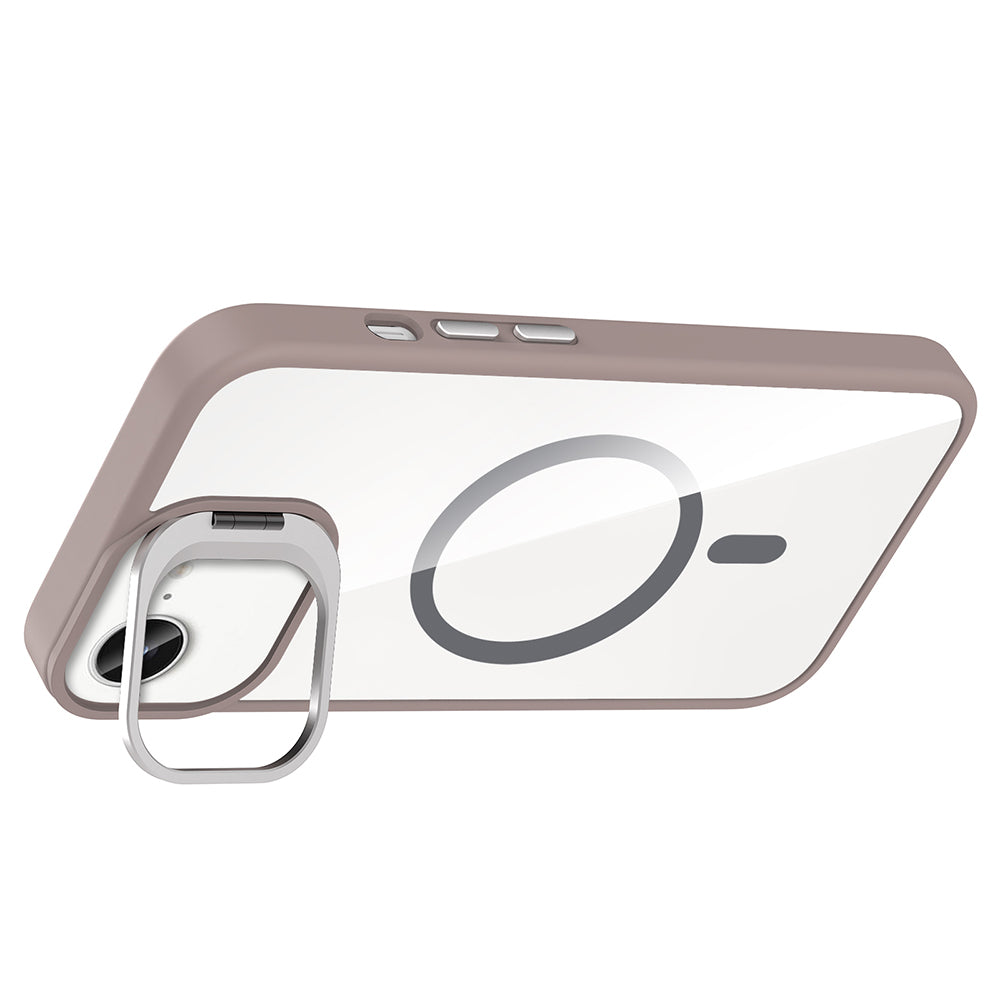 Apple iPhone 16E Kılıf Standlı ve Kamera Lens Hediyeli M-Safe Şarj Özellikli Zore Etro Kapak Desert Titanyum