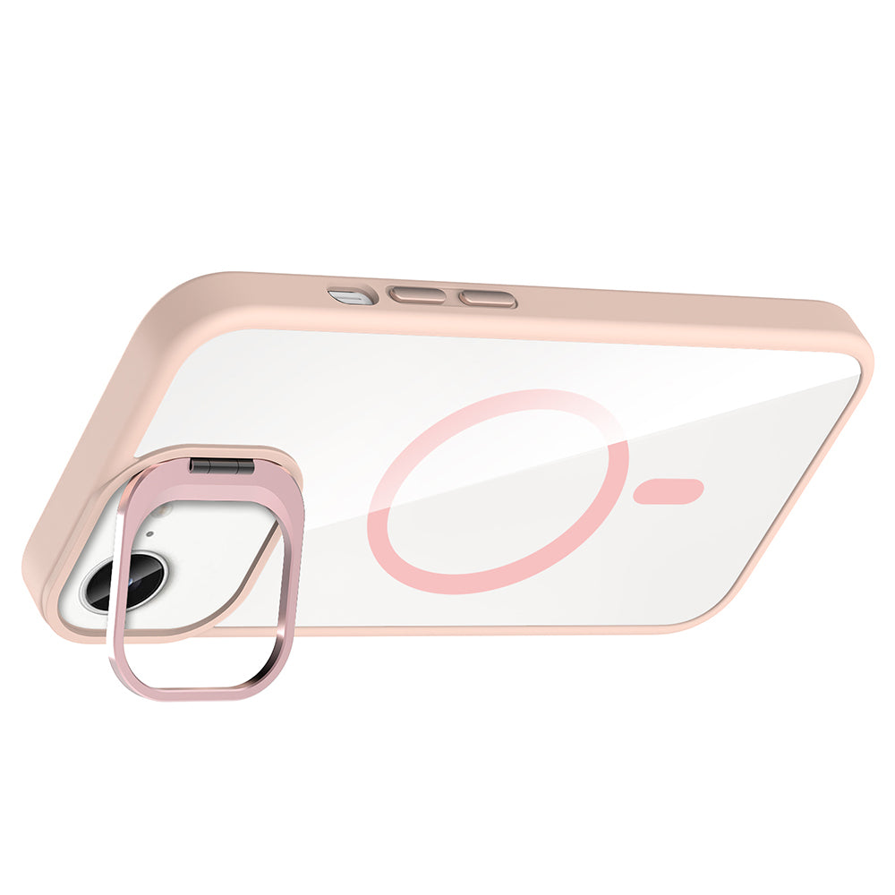 Apple iPhone 16E Kılıf Standlı ve Kamera Lens Hediyeli M-Safe Şarj Özellikli Zore Etro Kapak Derin Mor