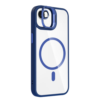 Apple iPhone 16E Kılıf Standlı ve Kamera Lens Hediyeli M-Safe Şarj Özellikli Zore Etro Kapak Derin Mor