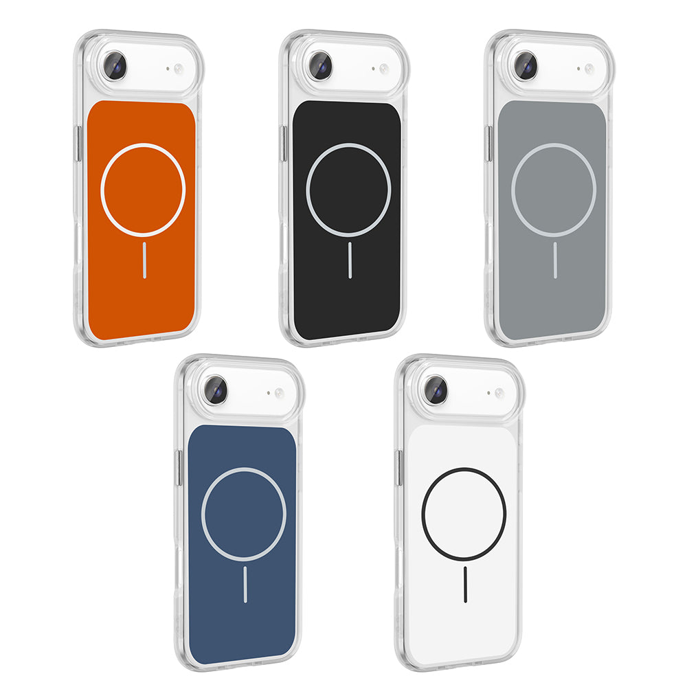 Apple iPhone 17 Air Kılıf M-Safe Şarj Özellikli Metal Buton Tasarımlı Zore İkonik Sert Silikon Kapak Mavi