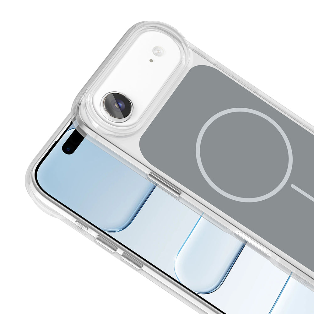 Apple iPhone 17 Air Kılıf M-Safe Şarj Özellikli Metal Buton Tasarımlı Zore İkonik Sert Silikon Kapak Mavi