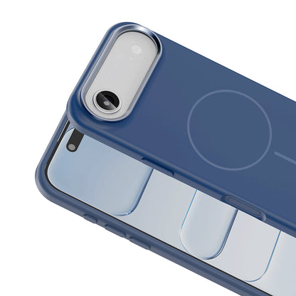 Apple iPhone 17 Air Kılıf M-Safe Şarj Özellikli Metal Kamera Çerçeveli Zore Edi Silikon Kapak Açık Mavi