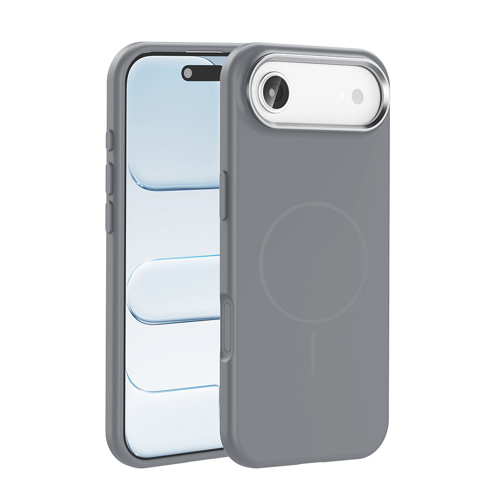 Apple iPhone 17 Air Kılıf M-Safe Şarj Özellikli Metal Kamera Çerçeveli Zore Edi Silikon Kapak Titanyum-Gri