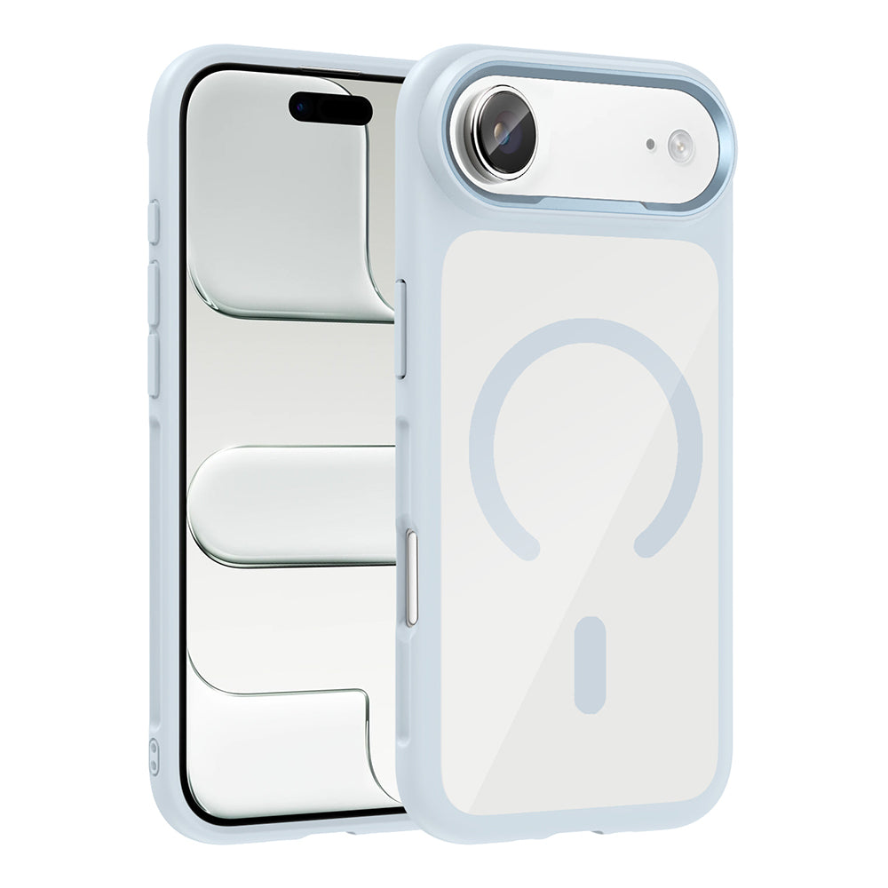 Apple iPhone 17 Air Kılıf M-Safe Şarj Özellikli Metal Kamera Çerçeveli Zore Tiko Kapak Mavi