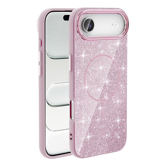 Apple iPhone 17 Air Kılıf M-safe Şarj Özellikli Parlayan Simli Zore Okso Kapak Siyah