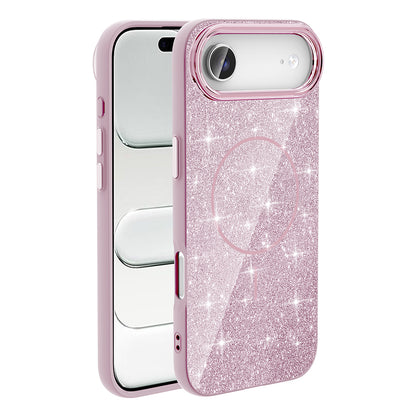 Apple iPhone 17 Air Kılıf M-safe Şarj Özellikli Parlayan Simli Zore Okso Kapak Beyaz