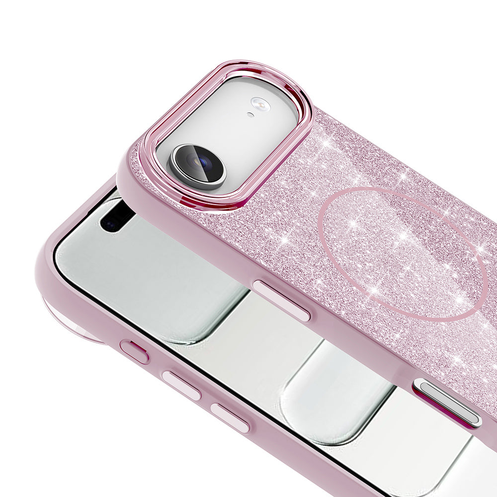 Apple iPhone 17 Air Kılıf M-safe Şarj Özellikli Parlayan Simli Zore Okso Kapak Derin Mor