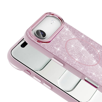 Apple iPhone 17 Air Kılıf M-safe Şarj Özellikli Parlayan Simli Zore Okso Kapak Pembe