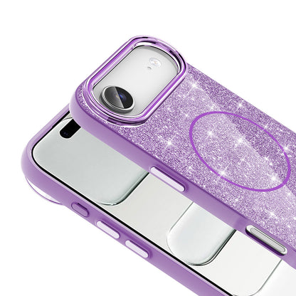 Apple iPhone 17 Air Kılıf M-safe Şarj Özellikli Parlayan Simli Zore Okso Kapak Pembe