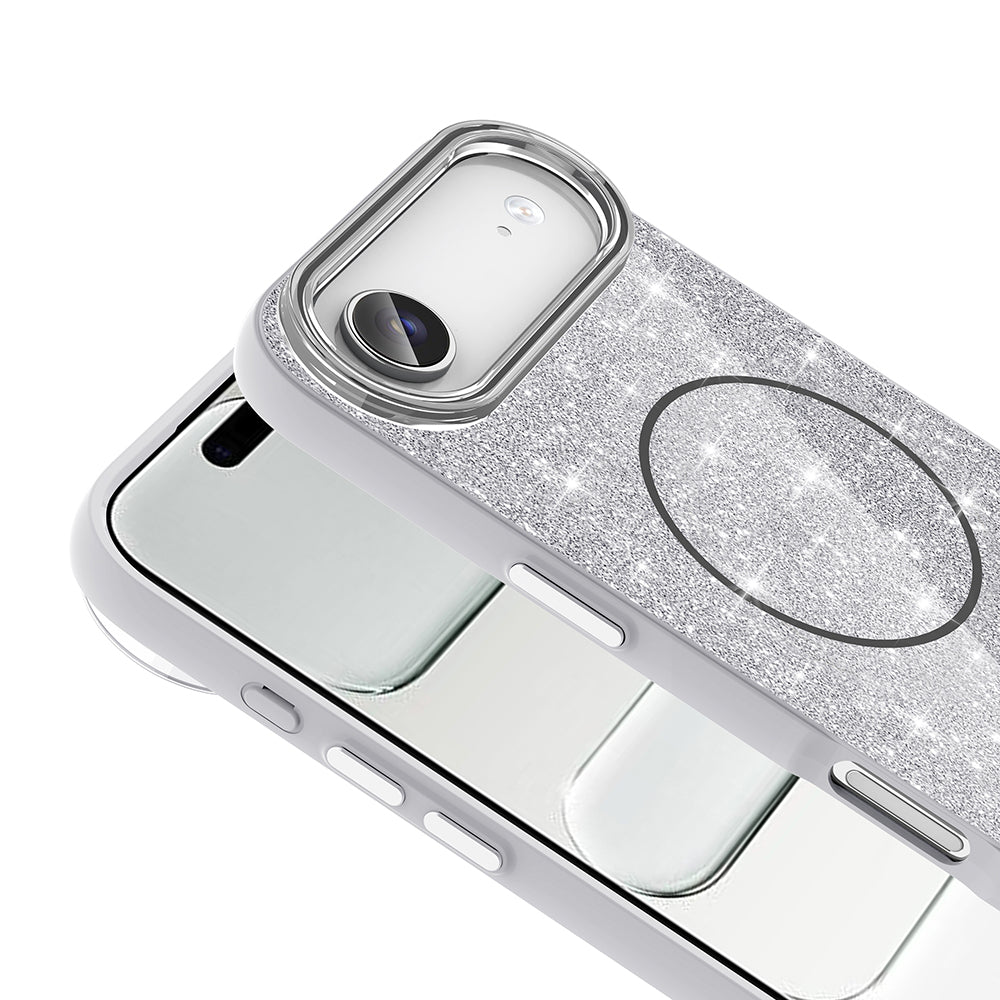 Apple iPhone 17 Air Kılıf M-safe Şarj Özellikli Parlayan Simli Zore Okso Kapak Beyaz