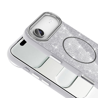 Apple iPhone 17 Air Kılıf M-safe Şarj Özellikli Parlayan Simli Zore Okso Kapak Derin Mor