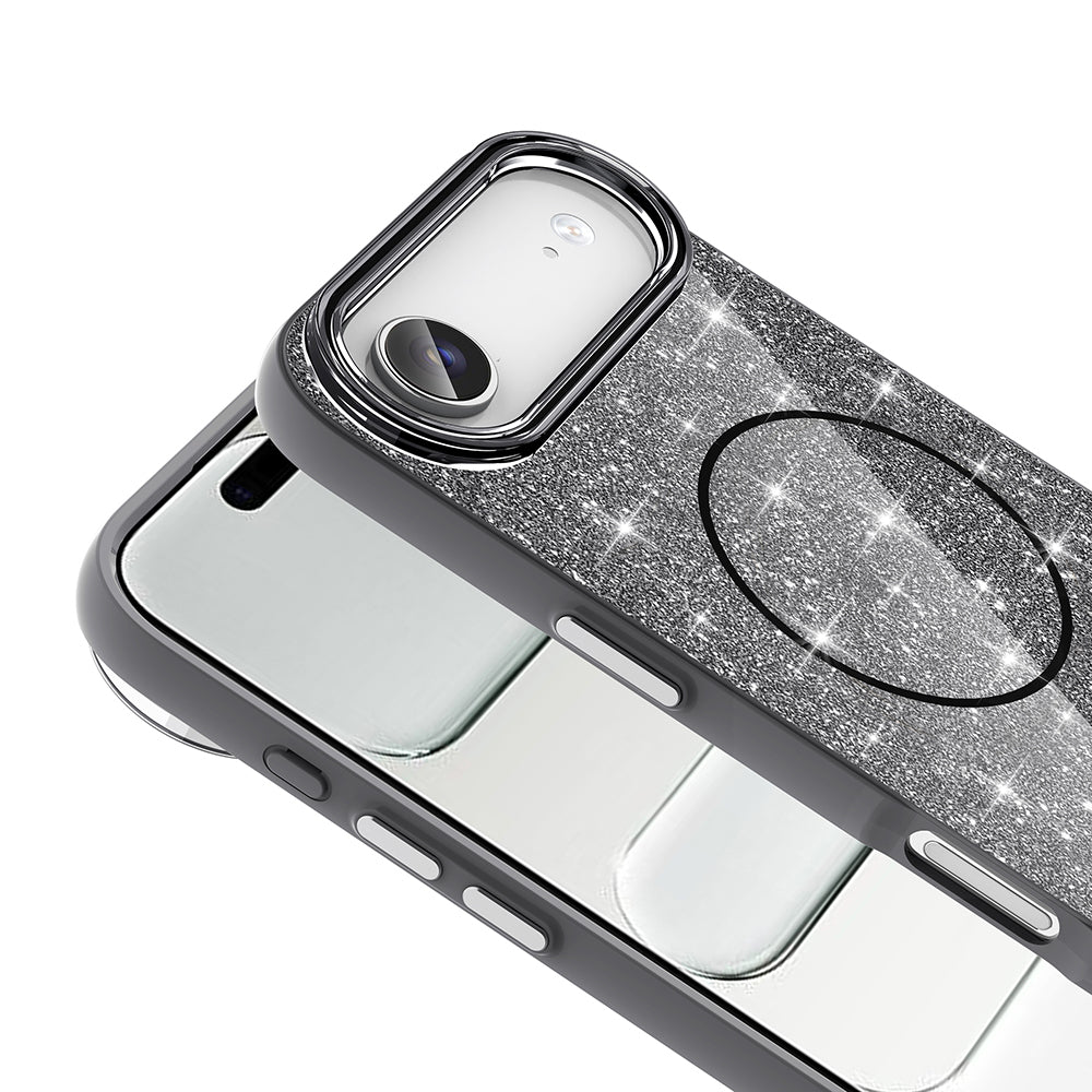 Apple iPhone 17 Air Kılıf M-safe Şarj Özellikli Parlayan Simli Zore Okso Kapak Beyaz