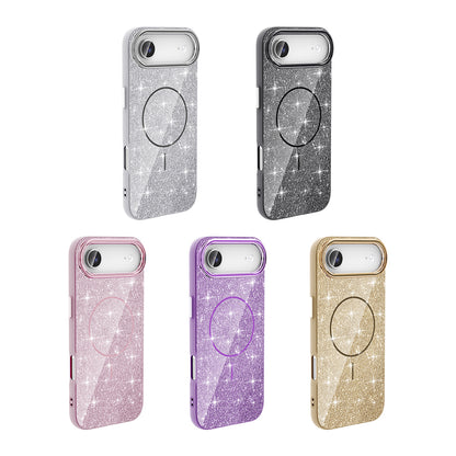 Apple iPhone 17 Air Kılıf M-safe Şarj Özellikli Parlayan Simli Zore Okso Kapak Beyaz