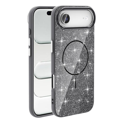 Apple iPhone 17 Air Kılıf M-safe Şarj Özellikli Parlayan Simli Zore Okso Kapak Siyah