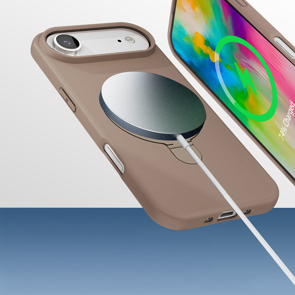 Apple iPhone 17 Air Kılıf M-safe Şarj Özellikli Standlı Zore Samara Kapak Desert Gold