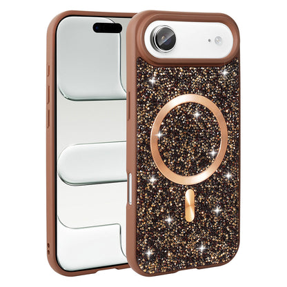 Apple iPhone 17 Air Kılıf Pırlanta Tasarımlı M-safe Şarj Özellikli Zore Mozaik Silikon Kapak Titanyum-Gri