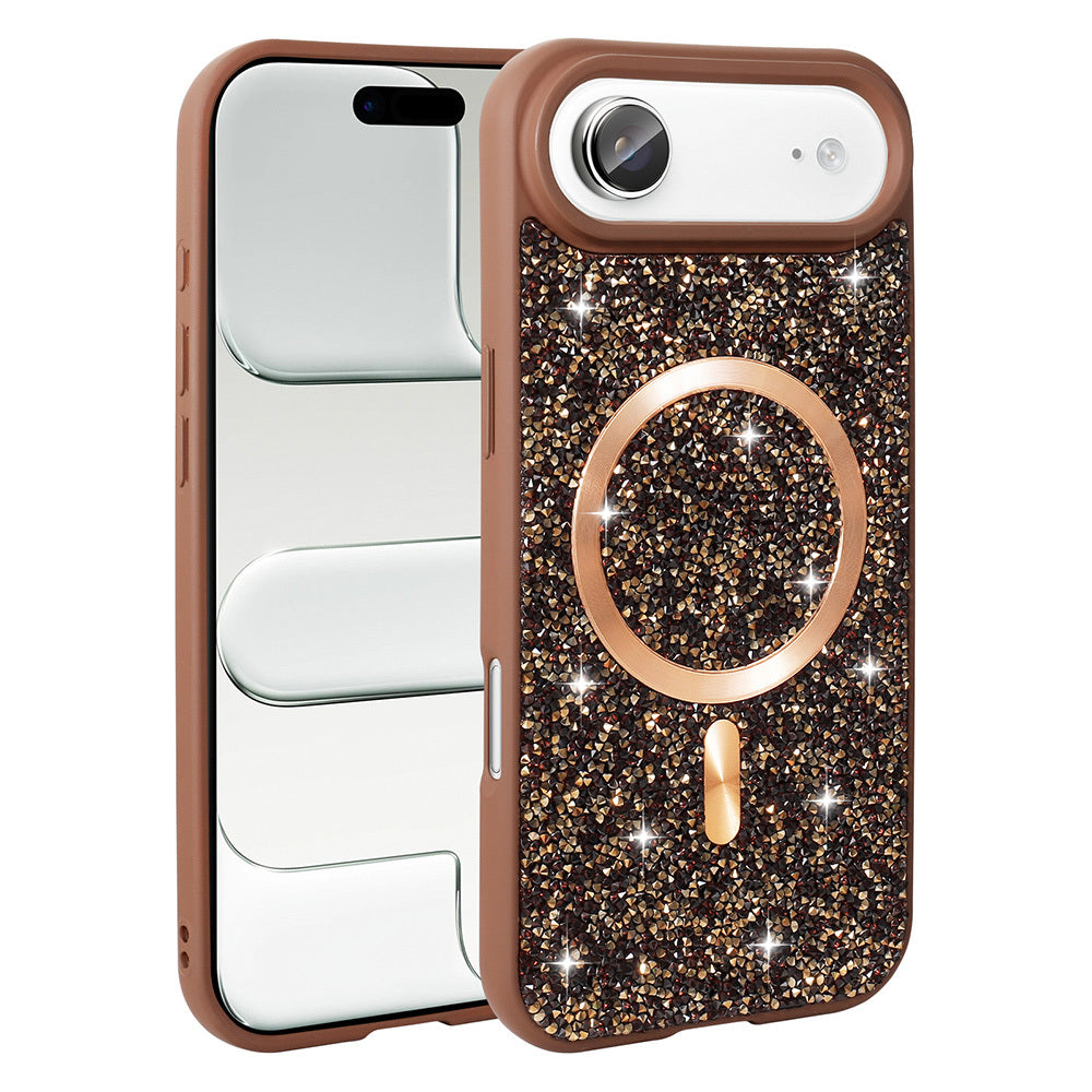 Apple iPhone 17 Air Kılıf Pırlanta Tasarımlı M-safe Şarj Özellikli Zore Mozaik Silikon Kapak Siyah