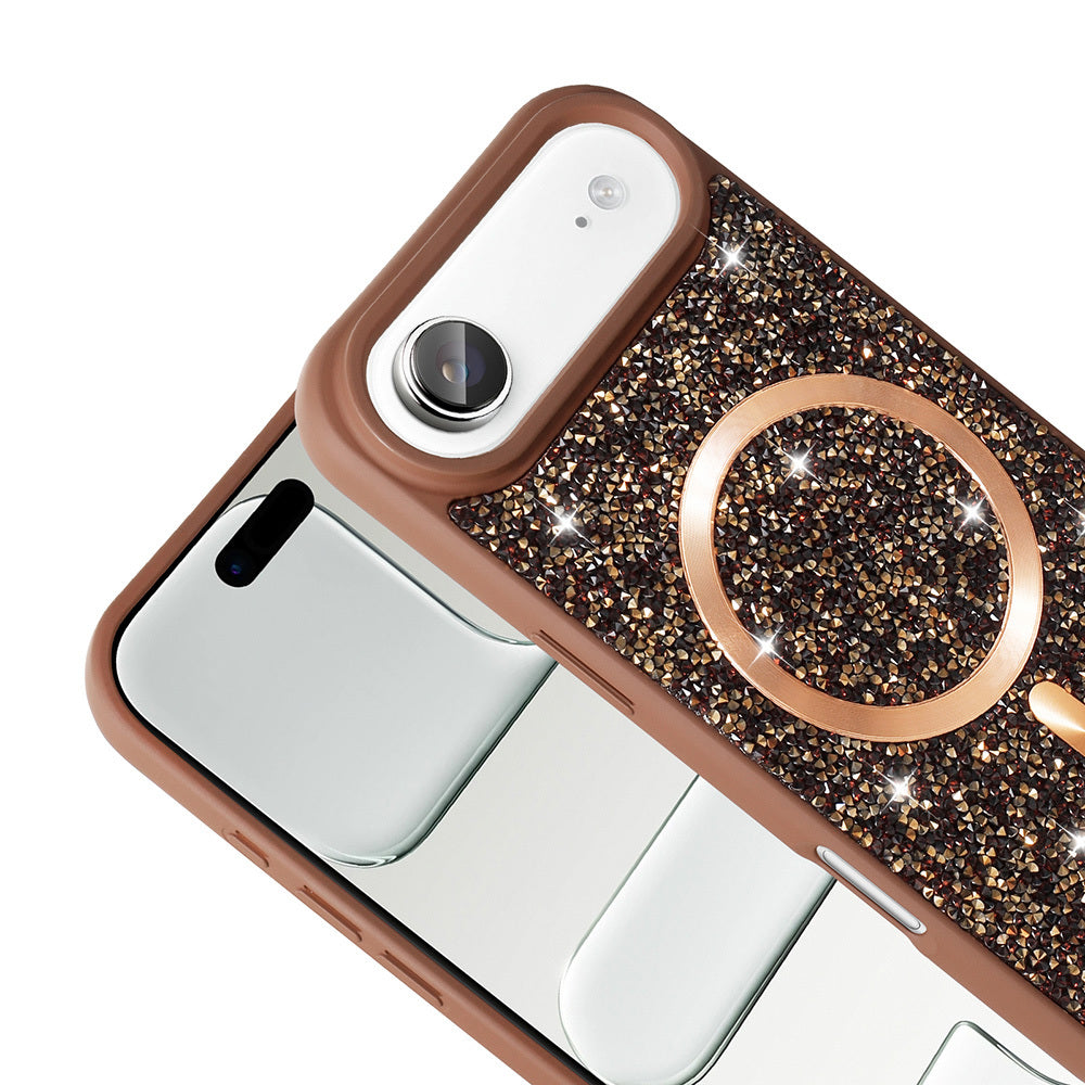 Apple iPhone 17 Air Kılıf Pırlanta Tasarımlı M-safe Şarj Özellikli Zore Mozaik Silikon Kapak Siyah