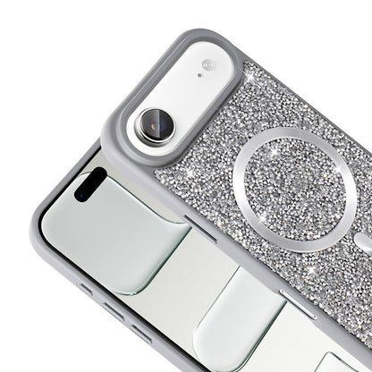 Apple iPhone 17 Air Kılıf Pırlanta Tasarımlı M-safe Şarj Özellikli Zore Mozaik Silikon Kapak Siyah