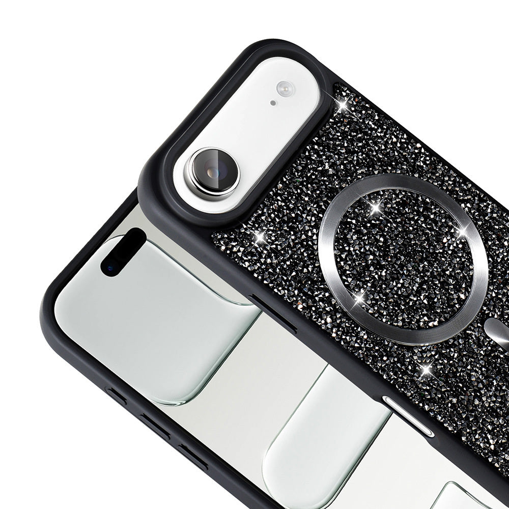 Apple iPhone 17 Air Kılıf Pırlanta Tasarımlı M-safe Şarj Özellikli Zore Mozaik Silikon Kapak Siyah
