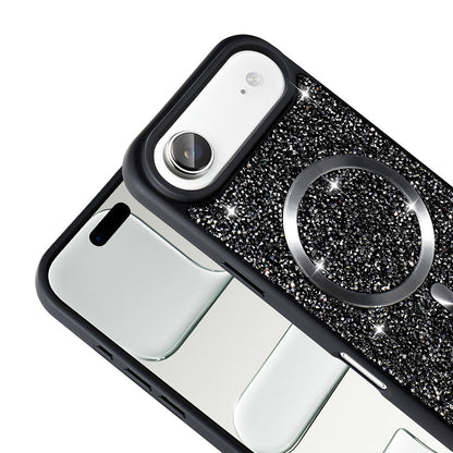 Apple iPhone 17 Air Kılıf Pırlanta Tasarımlı M-safe Şarj Özellikli Zore Mozaik Silikon Kapak Titanyum-Gri