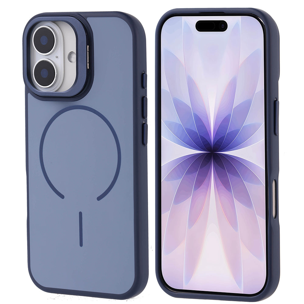 Apple iPhone 17 Kılıf M-safe Şarj Özellikli Kamera Standlı Zore Notron Kapak Lacivert