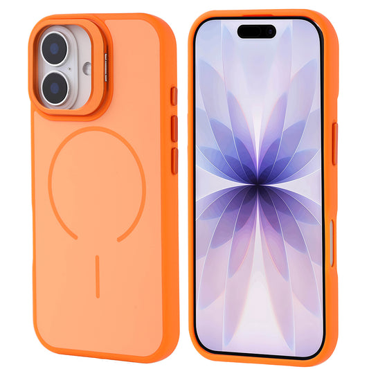 Apple iPhone 17 Kılıf M-safe Şarj Özellikli Kamera Standlı Zore Notron Kapak Turuncu