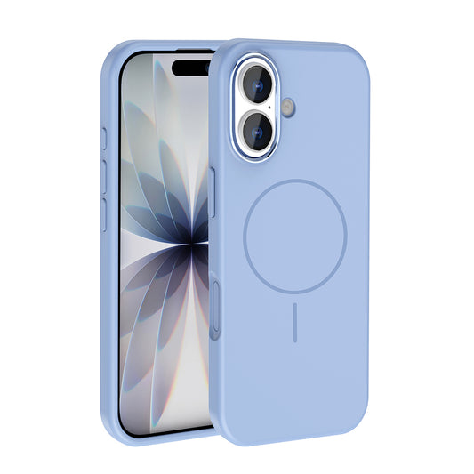 Apple iPhone 17 Kılıf M-Safe Şarj Özellikli Metal Kamera Çerçeveli Zore Edi Silikon Kapak Açık Mavi