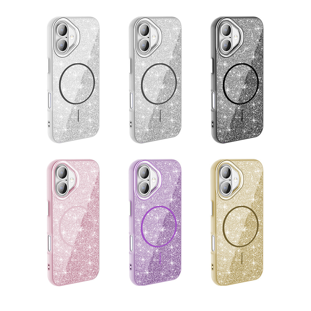 Apple iPhone 17 Kılıf M-safe Şarj Özellikli Parlayan Simli Zore Okso Kapak Derin Mor