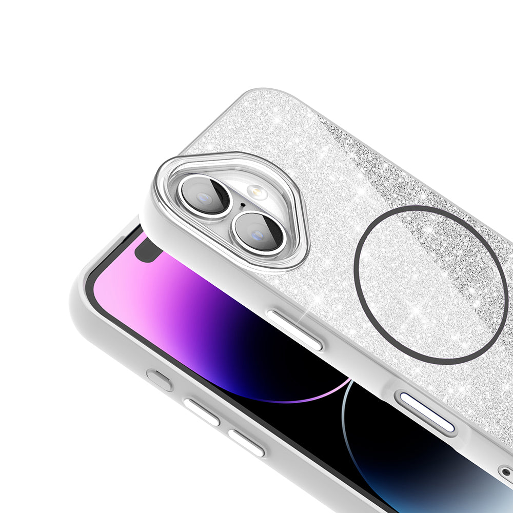 Apple iPhone 17 Kılıf M-safe Şarj Özellikli Parlayan Simli Zore Okso Kapak Derin Mor