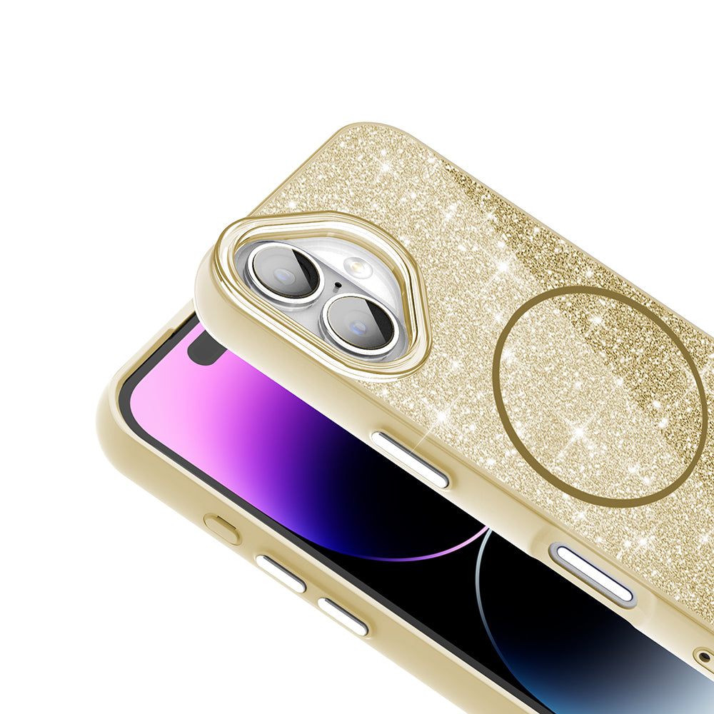 Apple iPhone 17 Kılıf M-safe Şarj Özellikli Parlayan Simli Zore Okso Kapak Beyaz