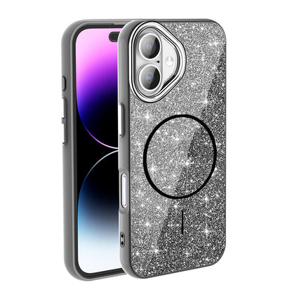 Apple iPhone 17 Kılıf M-safe Şarj Özellikli Parlayan Simli Zore Okso Kapak Beyaz