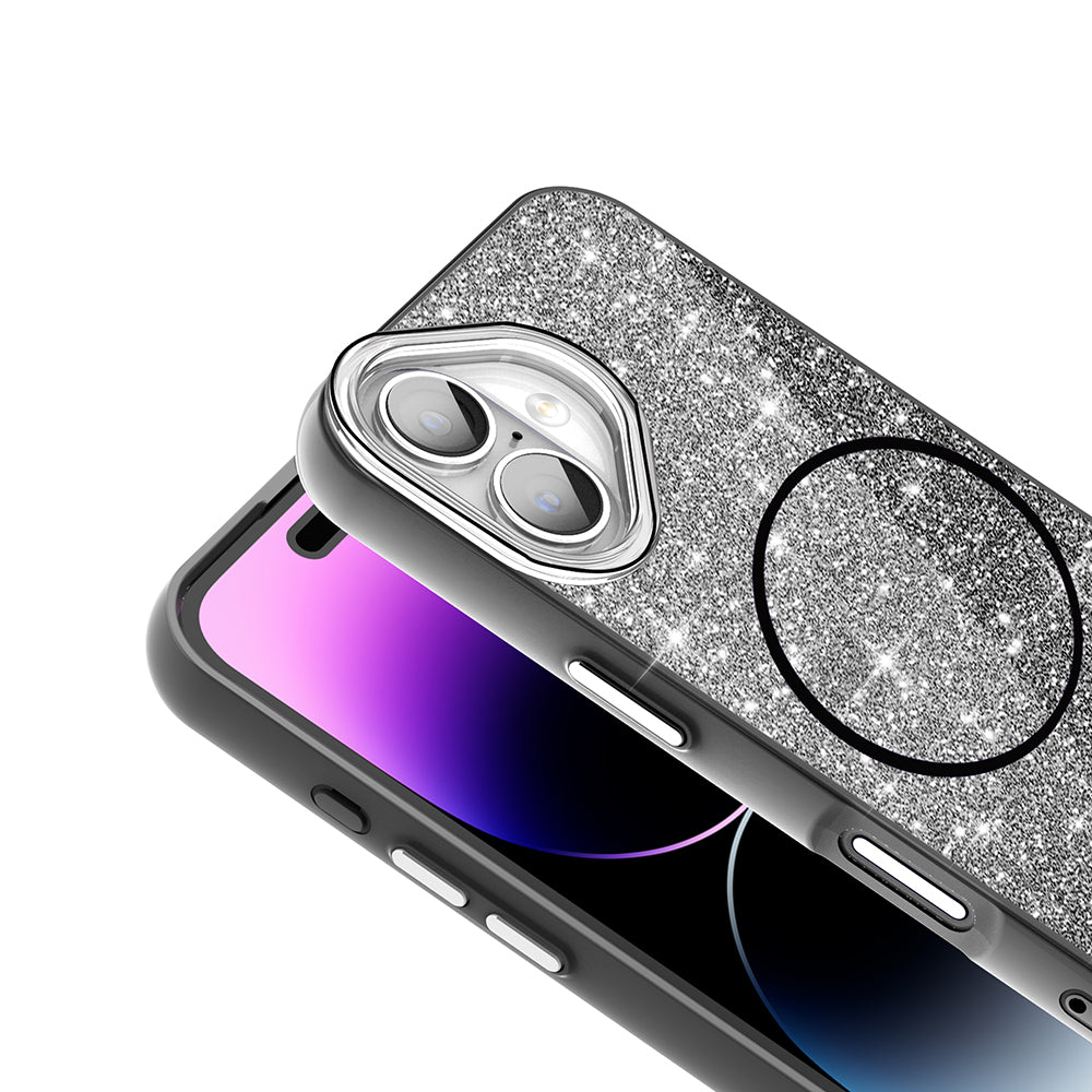 Apple iPhone 17 Kılıf M-safe Şarj Özellikli Parlayan Simli Zore Okso Kapak Siyah